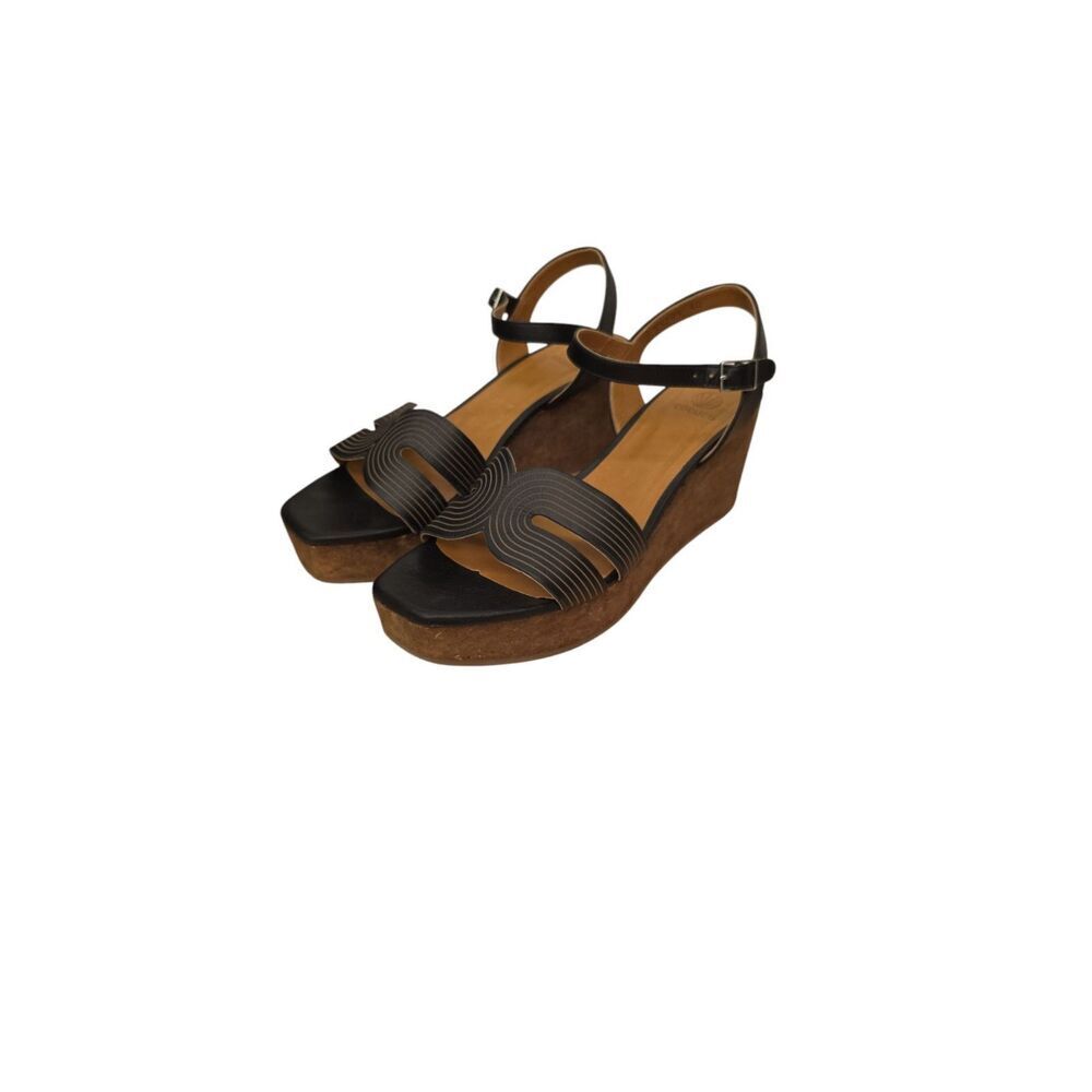 Coclico Midwood Wedge Sandals Black Leather Women's Size 9 EU 40